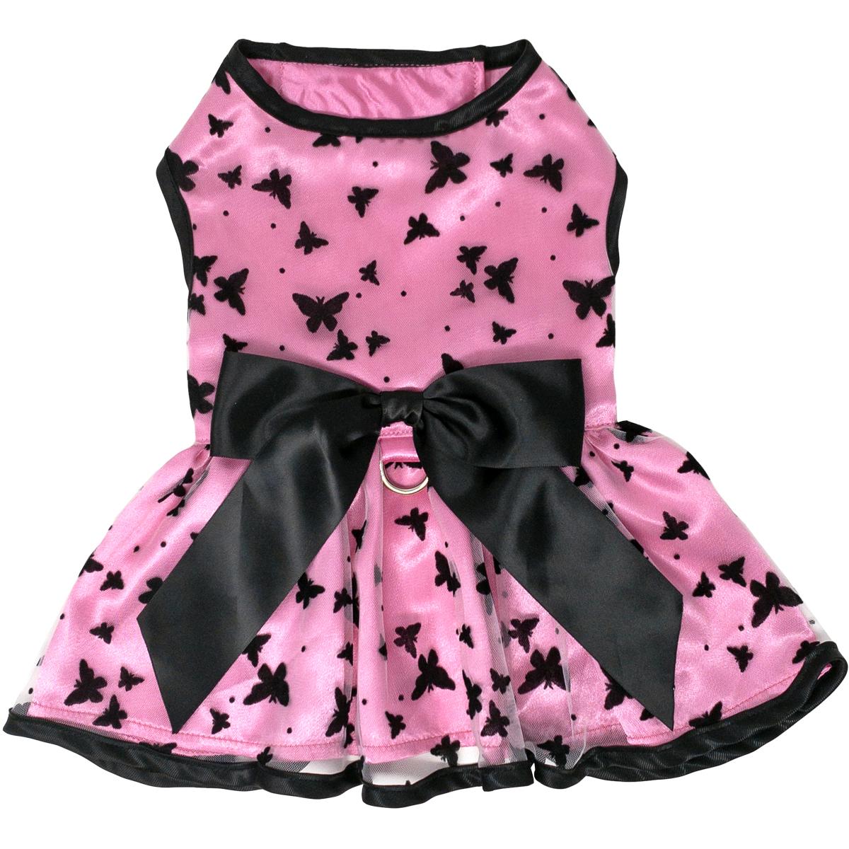 All A-Flutter Pink & Black Dog Dress With Leash