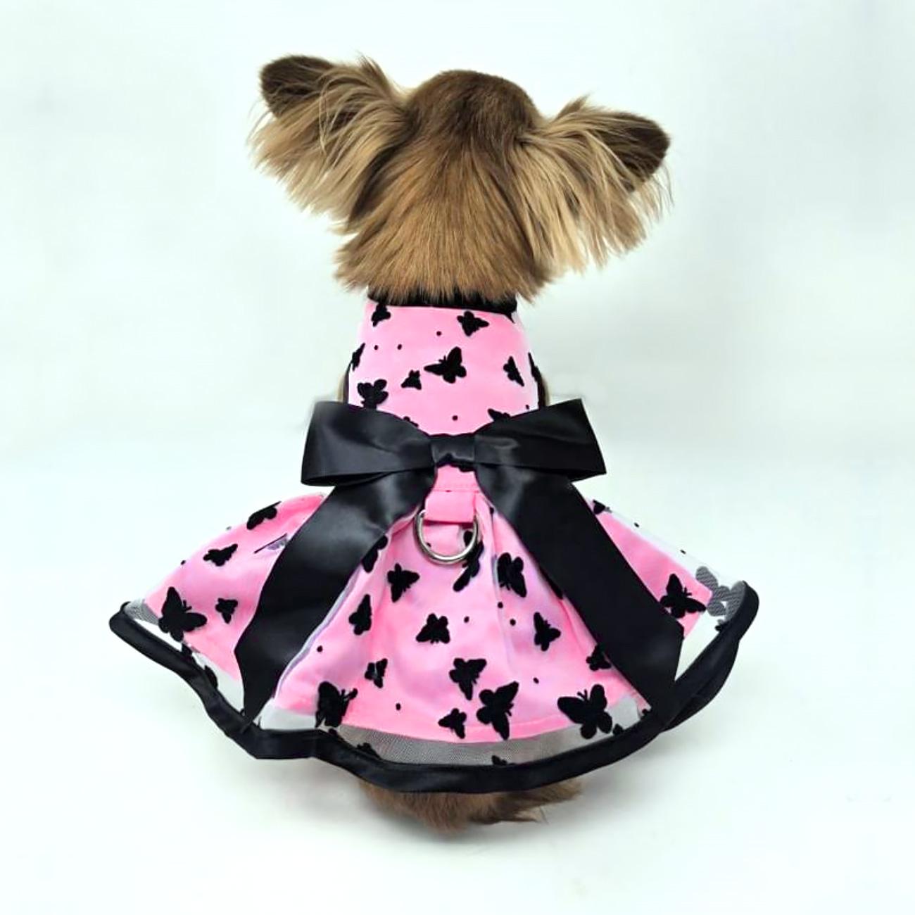 All A-Flutter Pink & Black Dog Dress With Leash