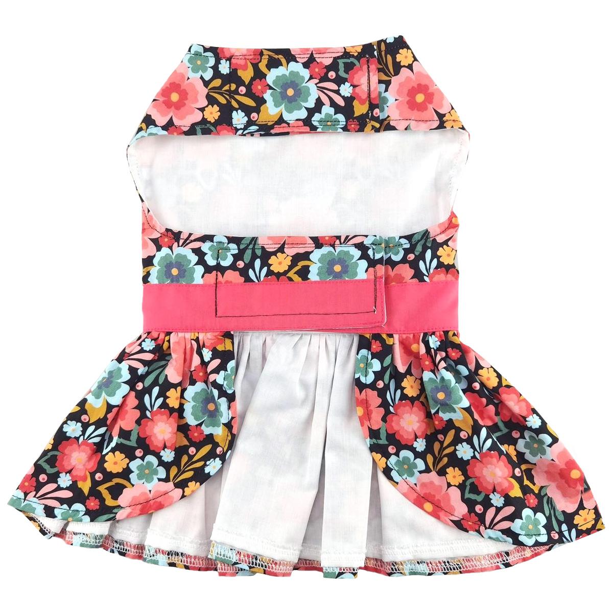 Blue and Peach Floral Dog Dress With Matching Leash