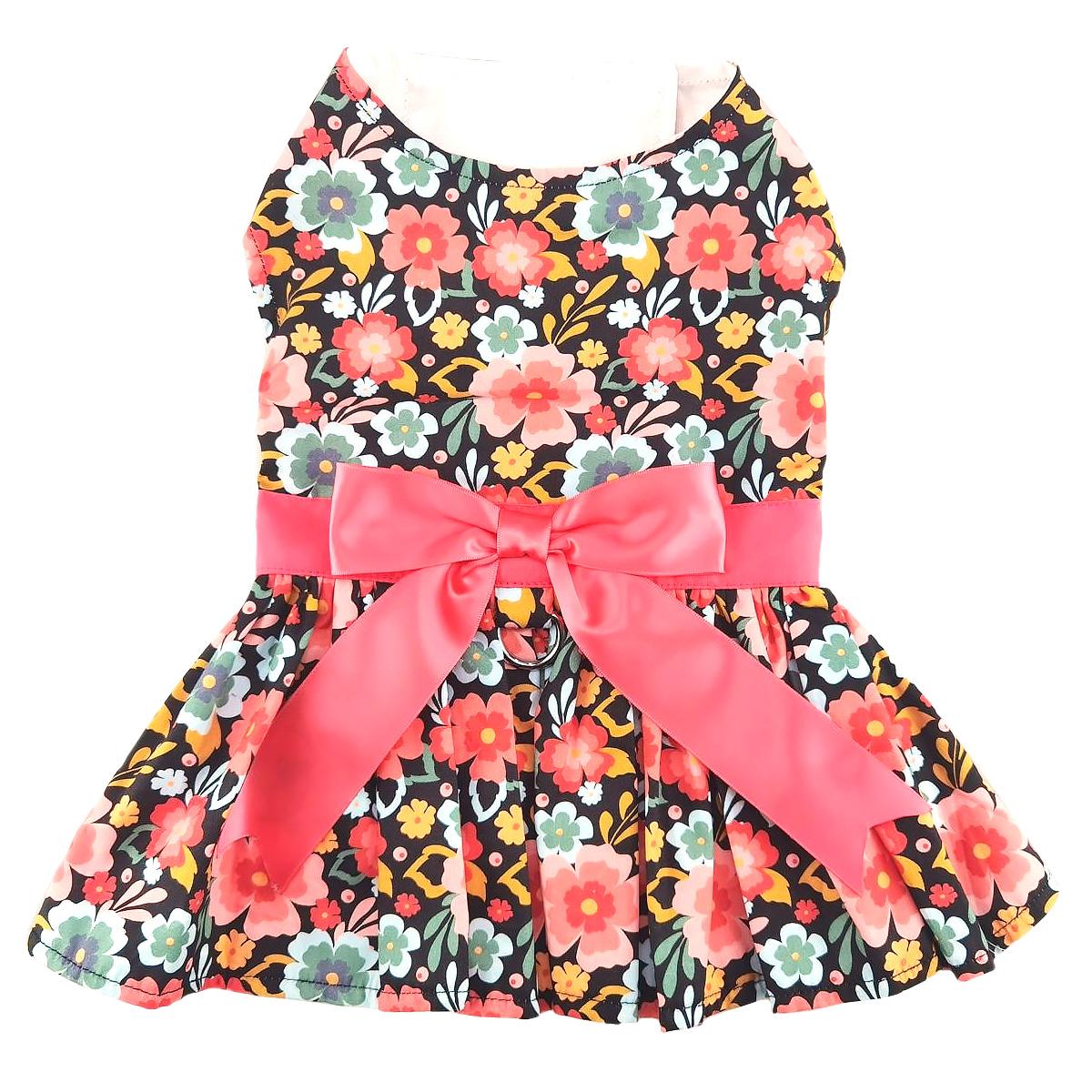 Blue and Peach Floral Dog Dress With Matching Leash