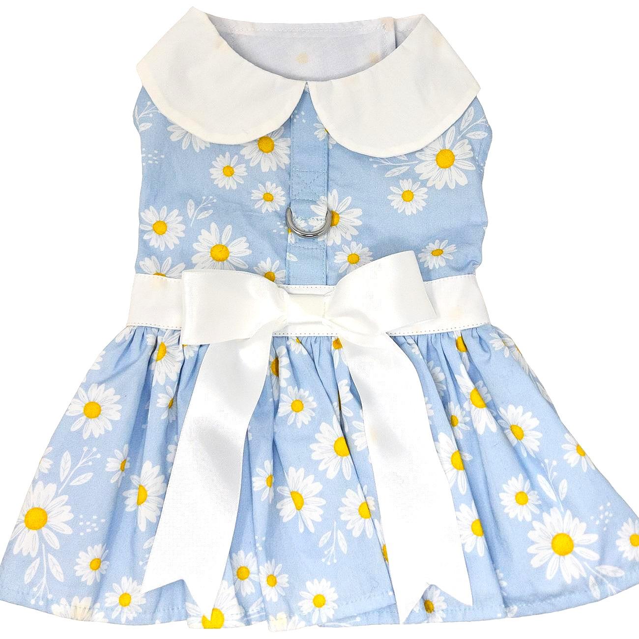 Blue Daisy Dog Dress with Matching Leash