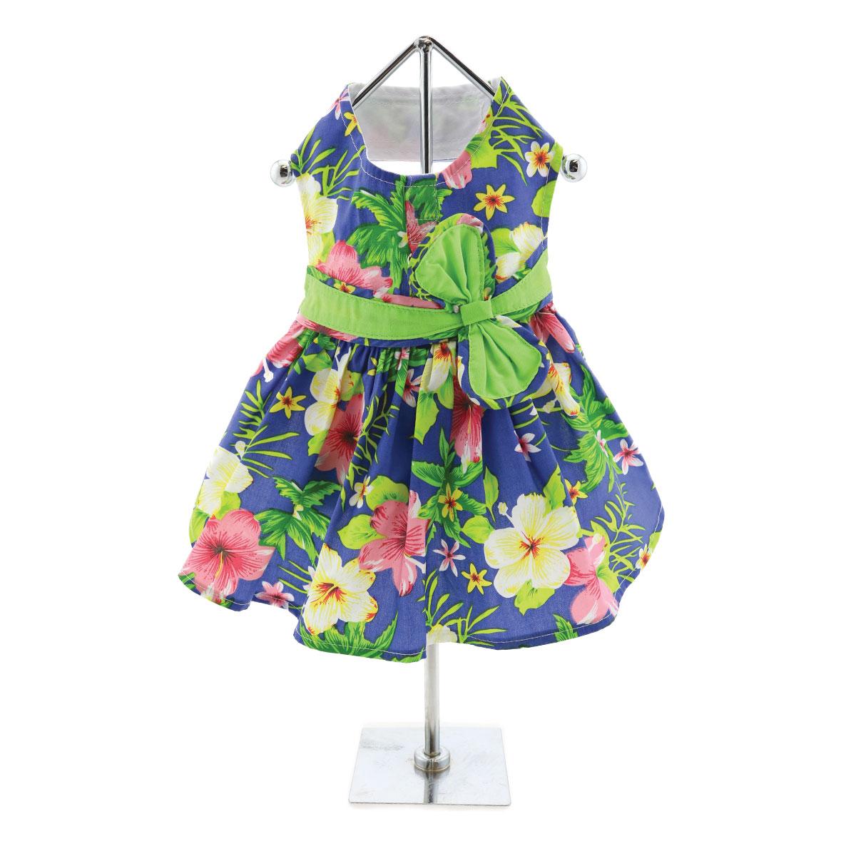 Blue Hawaiian Dog Dress with Matching Leash
