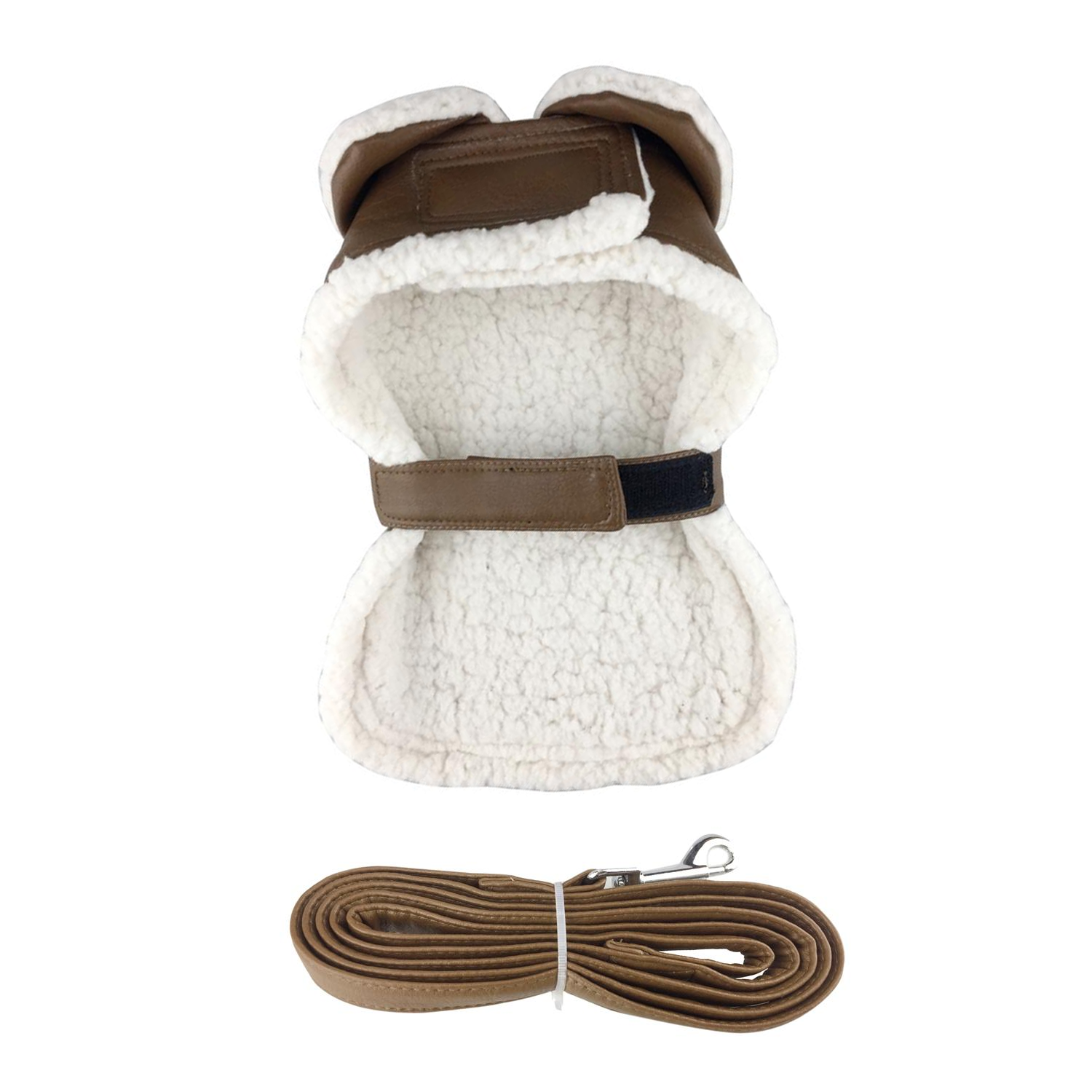Brown & Black Faux Leather Bomber Dog Coat with Leash