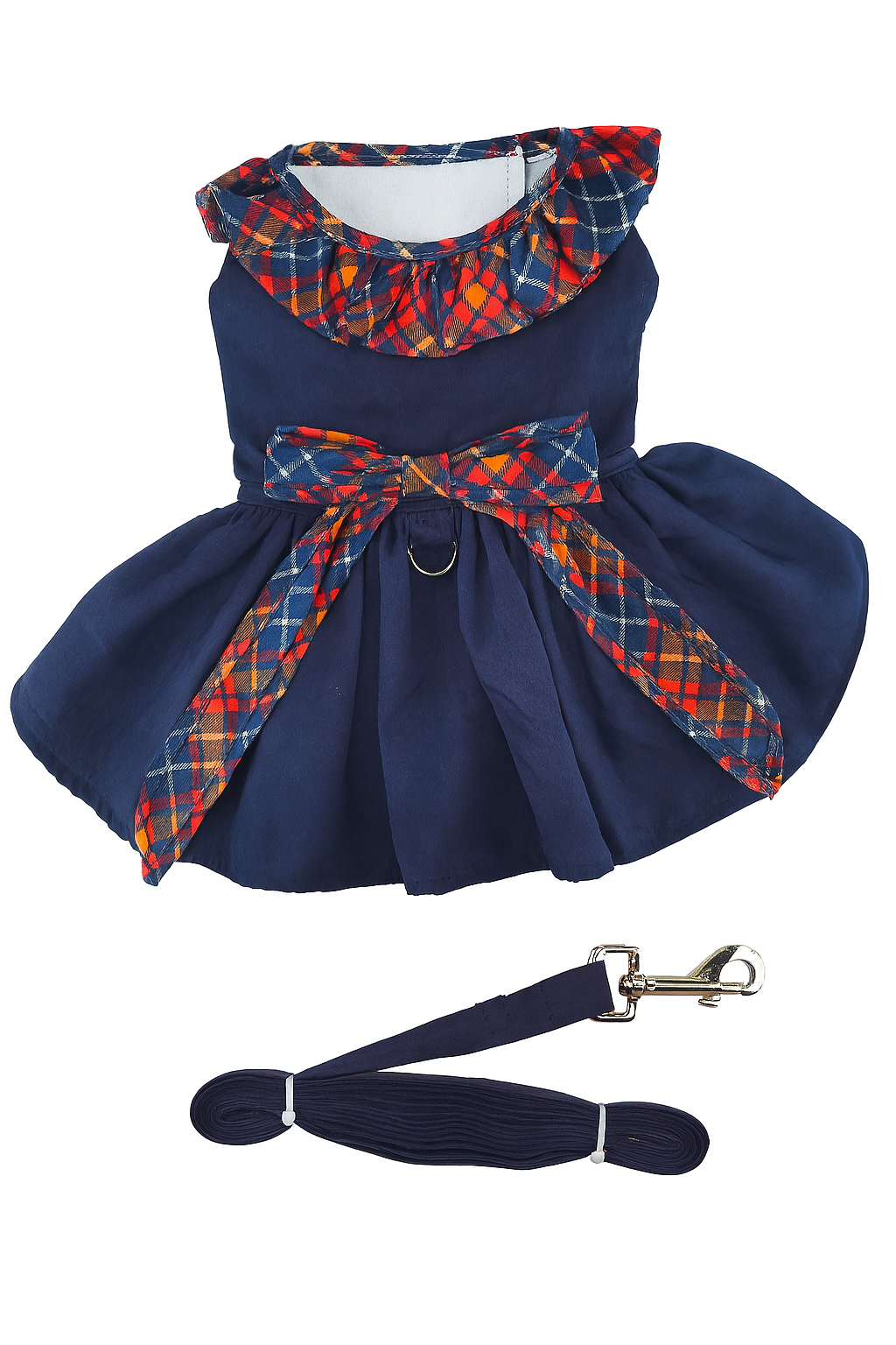 Navy Ruffled Dog Dress With Matching Leash