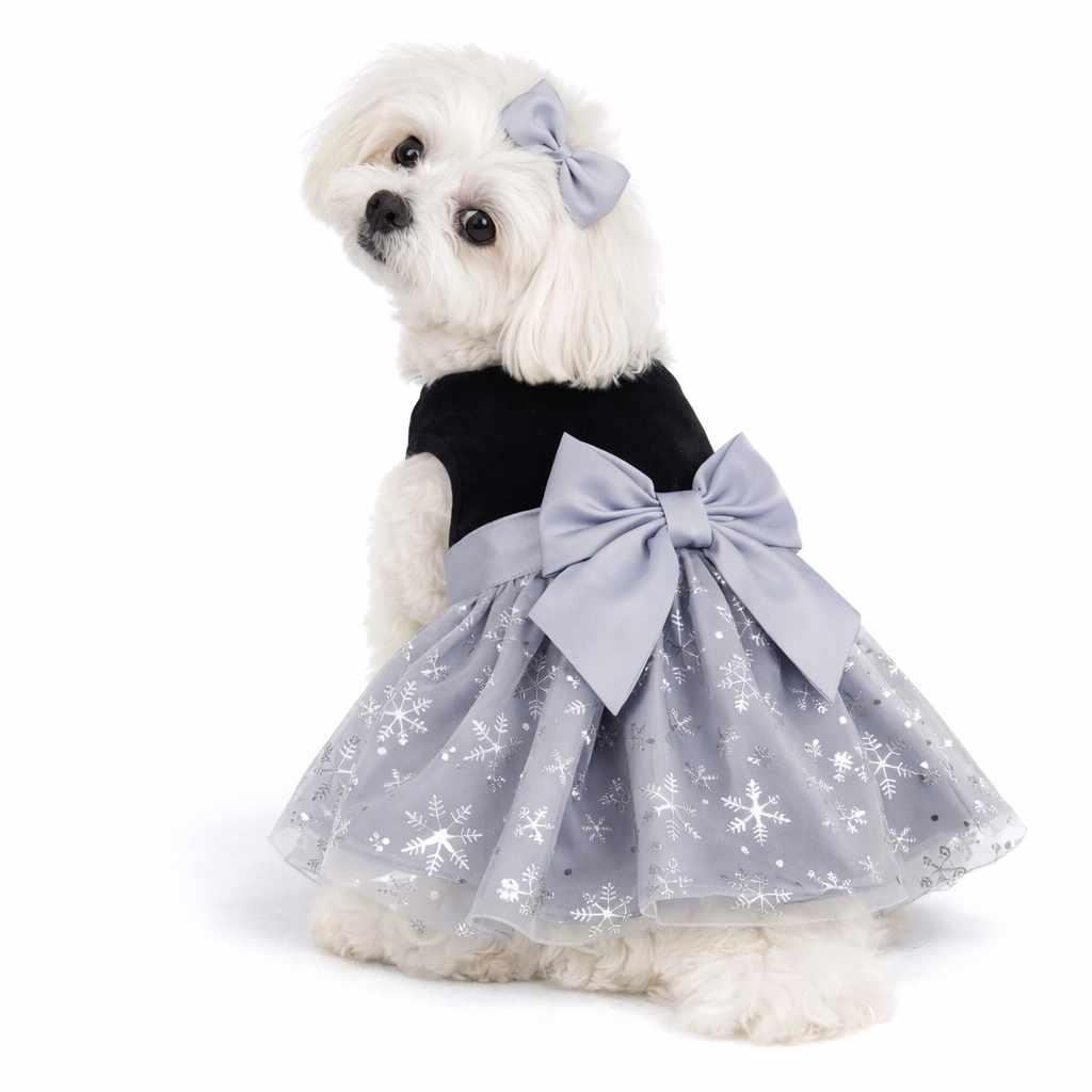 Silver Frost – Dog Dress with Matching Leash