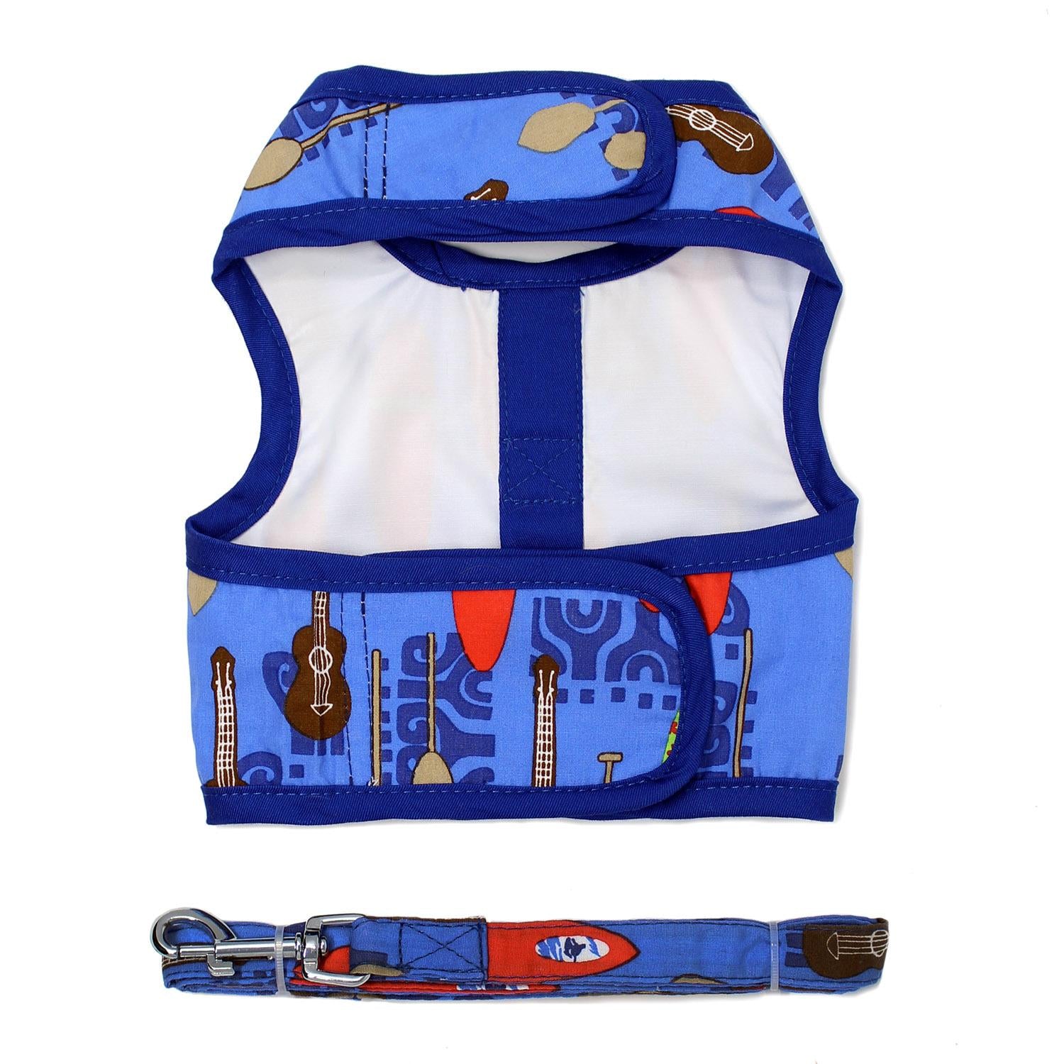 Ukuleles and Surfboards Fabric Dog Harness with Leash