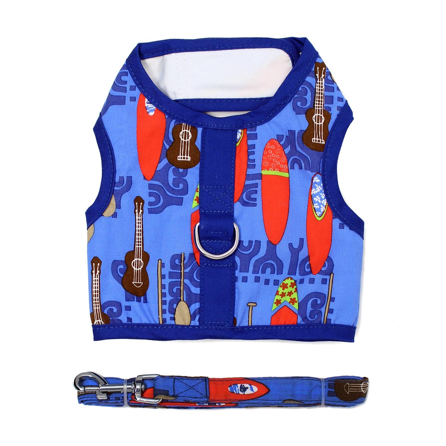 Ukuleles and Surfboards Fabric Dog Harness with Leash