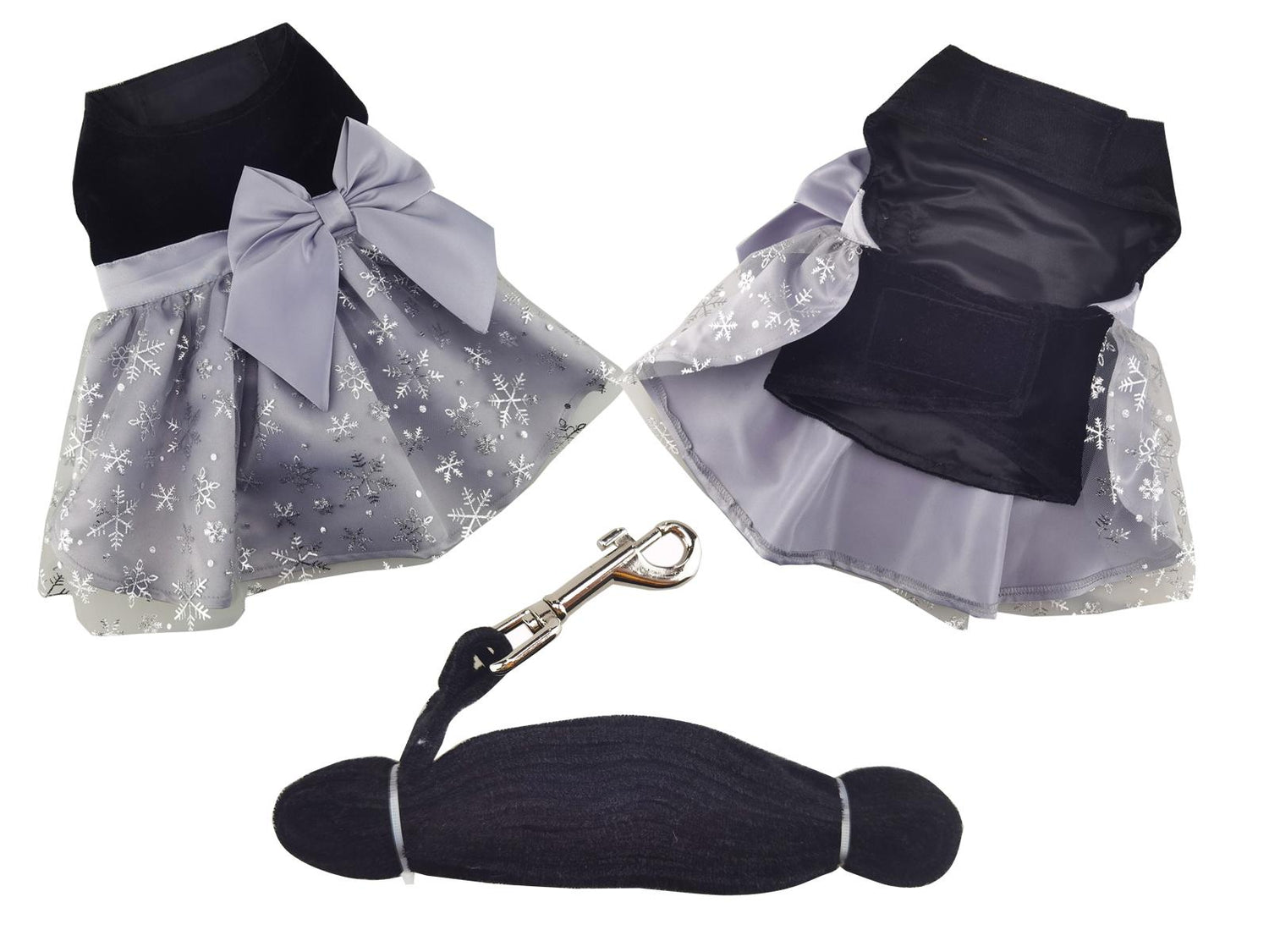 Black & Silver Velvet Snowflake Dog Harness Dress