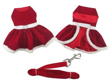 Red Velvet Sparkle Holiday Harness Dog Dress