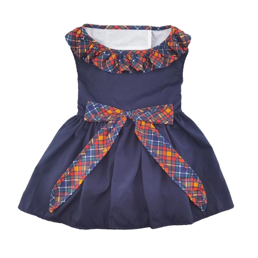 Navy Ruffled Dog Dress With Matching Leash