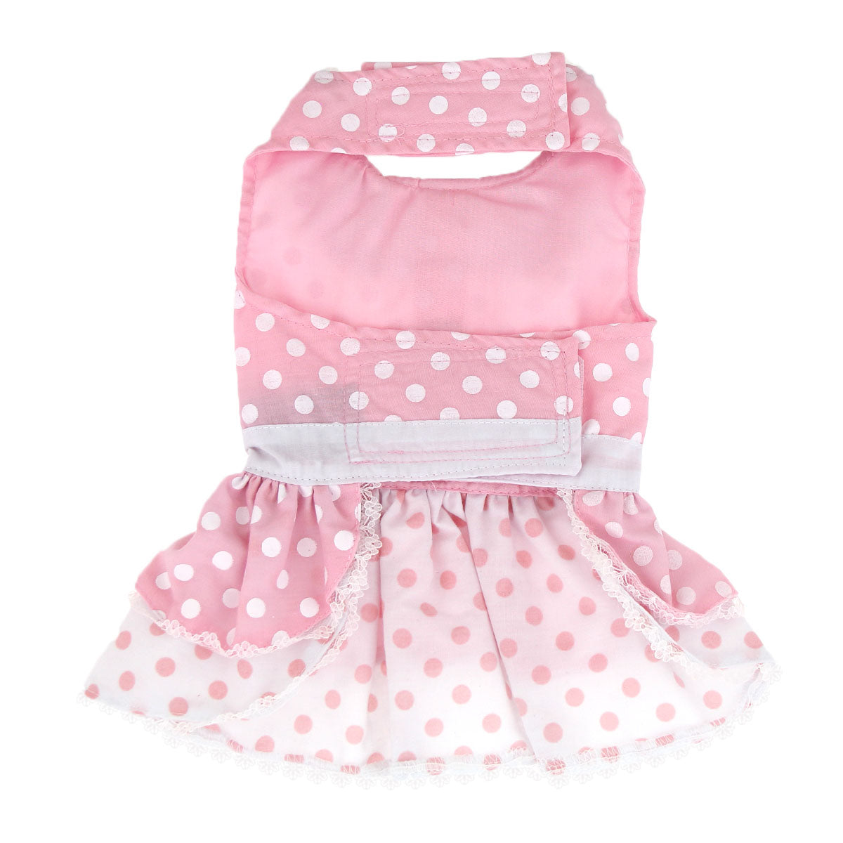 Pink Polka Dot & Lace Dog Dress with Leash
