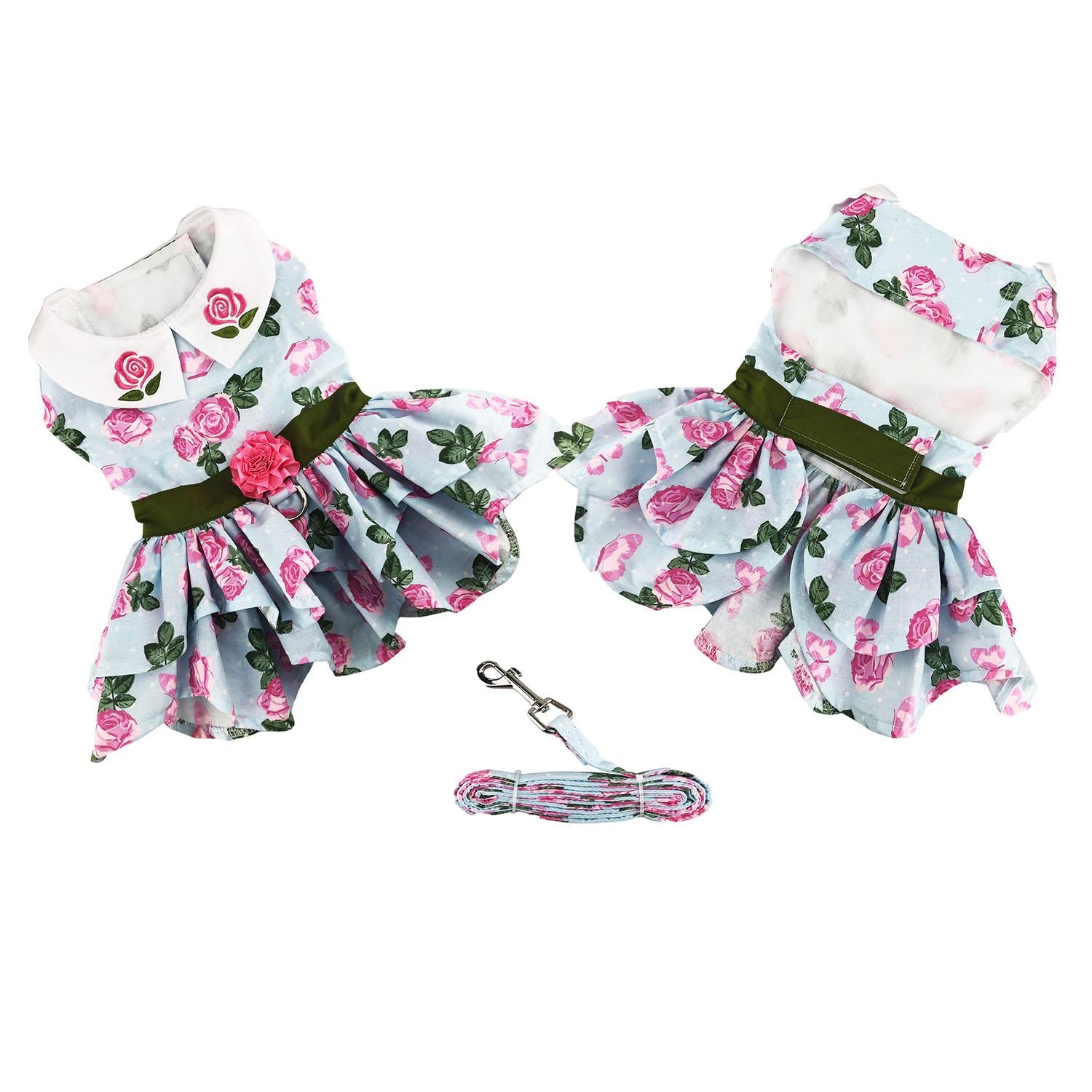 Pink Rose Garden Dog Harness Dress