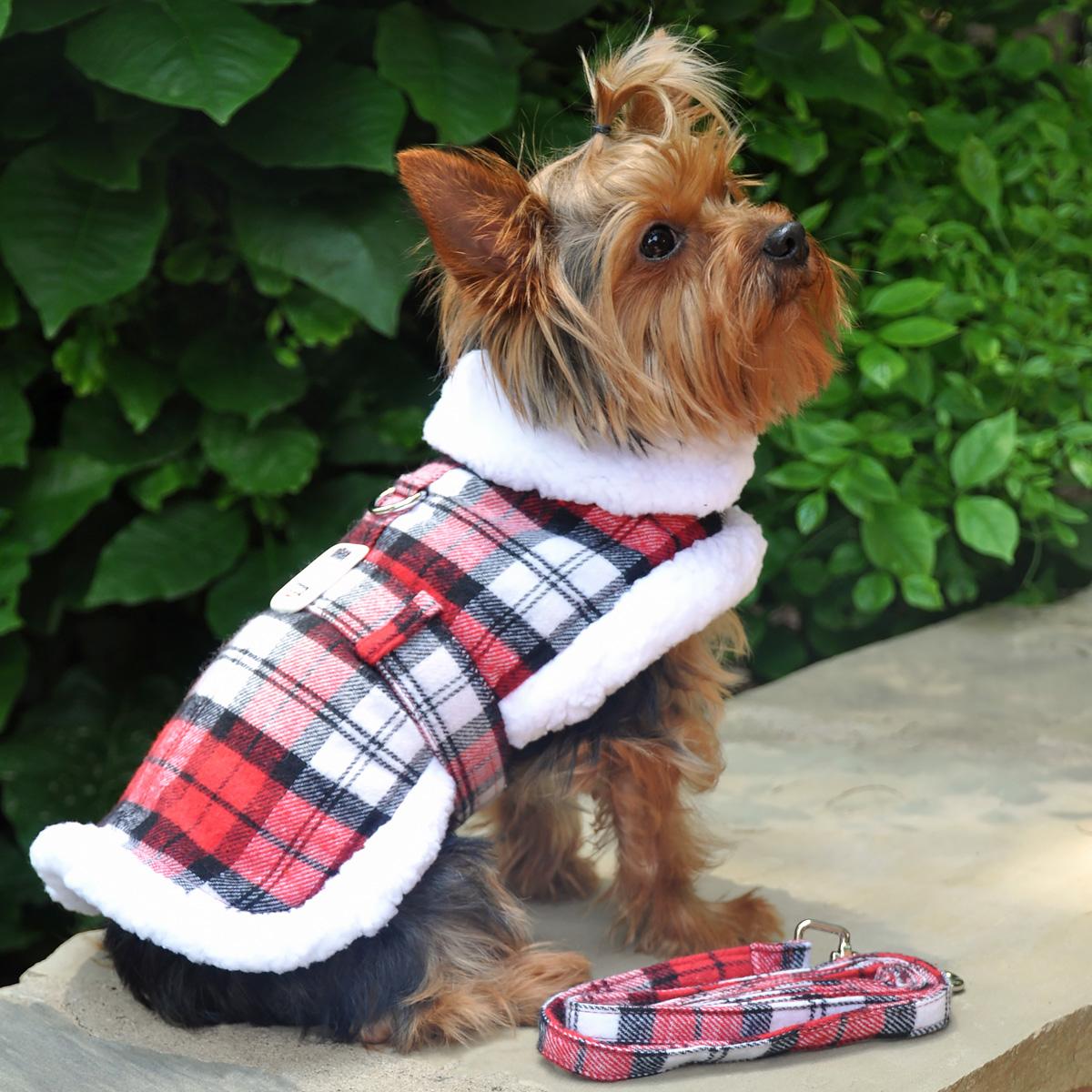 Red & White Plaid Sherpa-Lined Dog Harness Coat