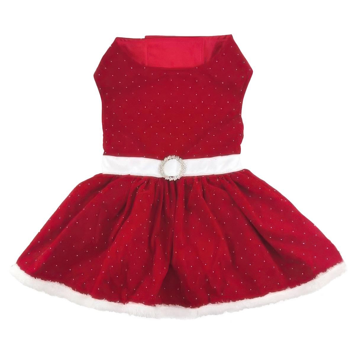 Red Velvet Sparkle Holiday Harness Dog Dress