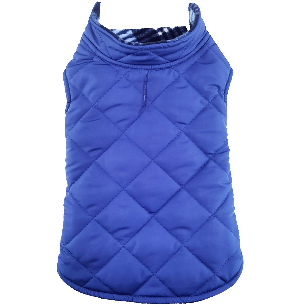 Blue Plaid Reversible Fleece Dog Puffer Coat