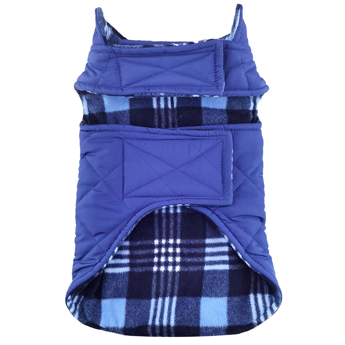 Blue Plaid Reversible Fleece Dog Puffer Coat