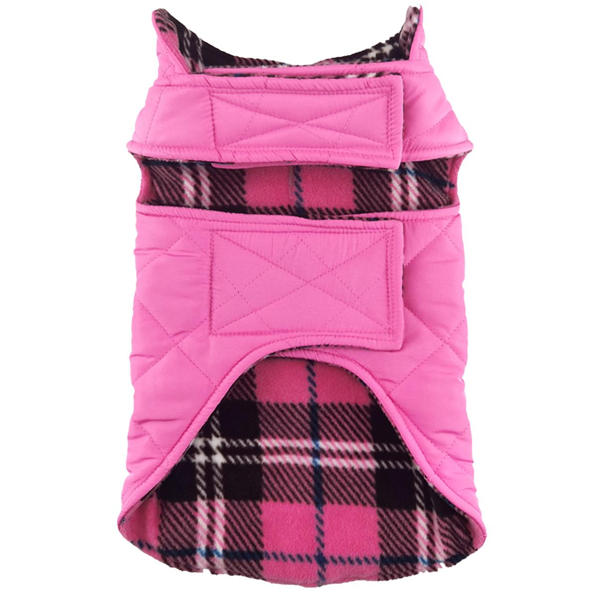 Reversible Pink Plaid Puffer Dog Coat