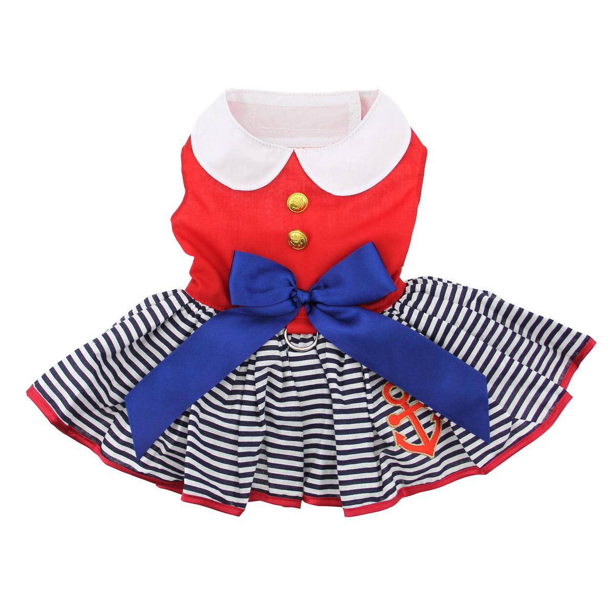 Sailor Girl Dog Dress with Leash