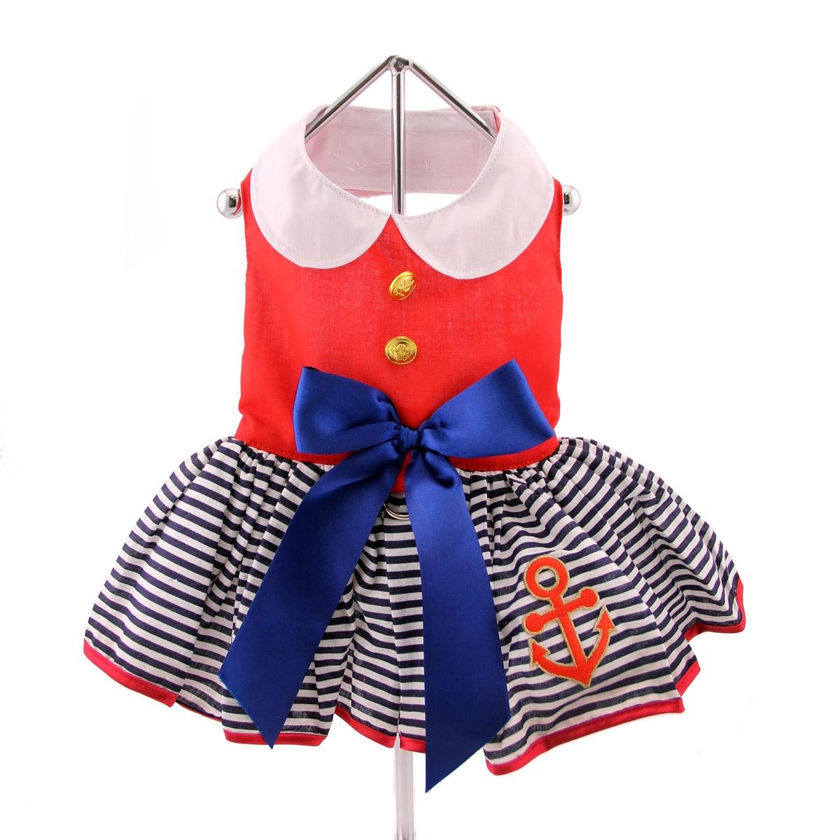 Sailor Girl Dog Dress with Leash