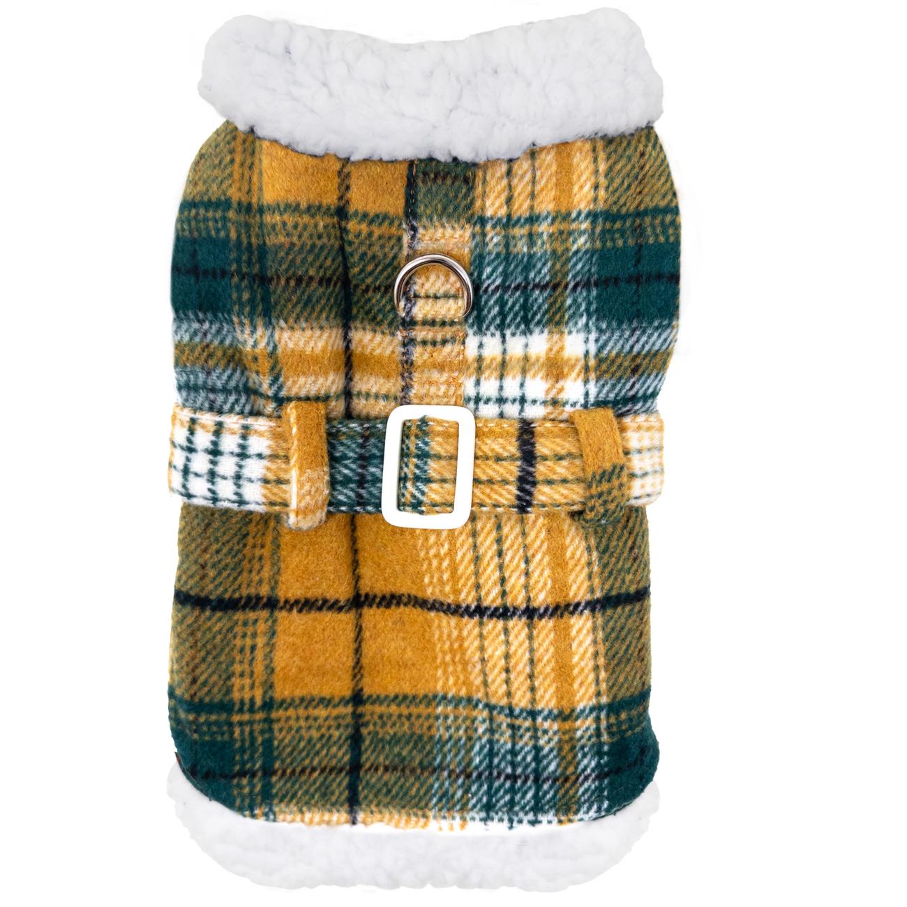 Yellow Plaid Sherpa-Lined Dog Harness Coat