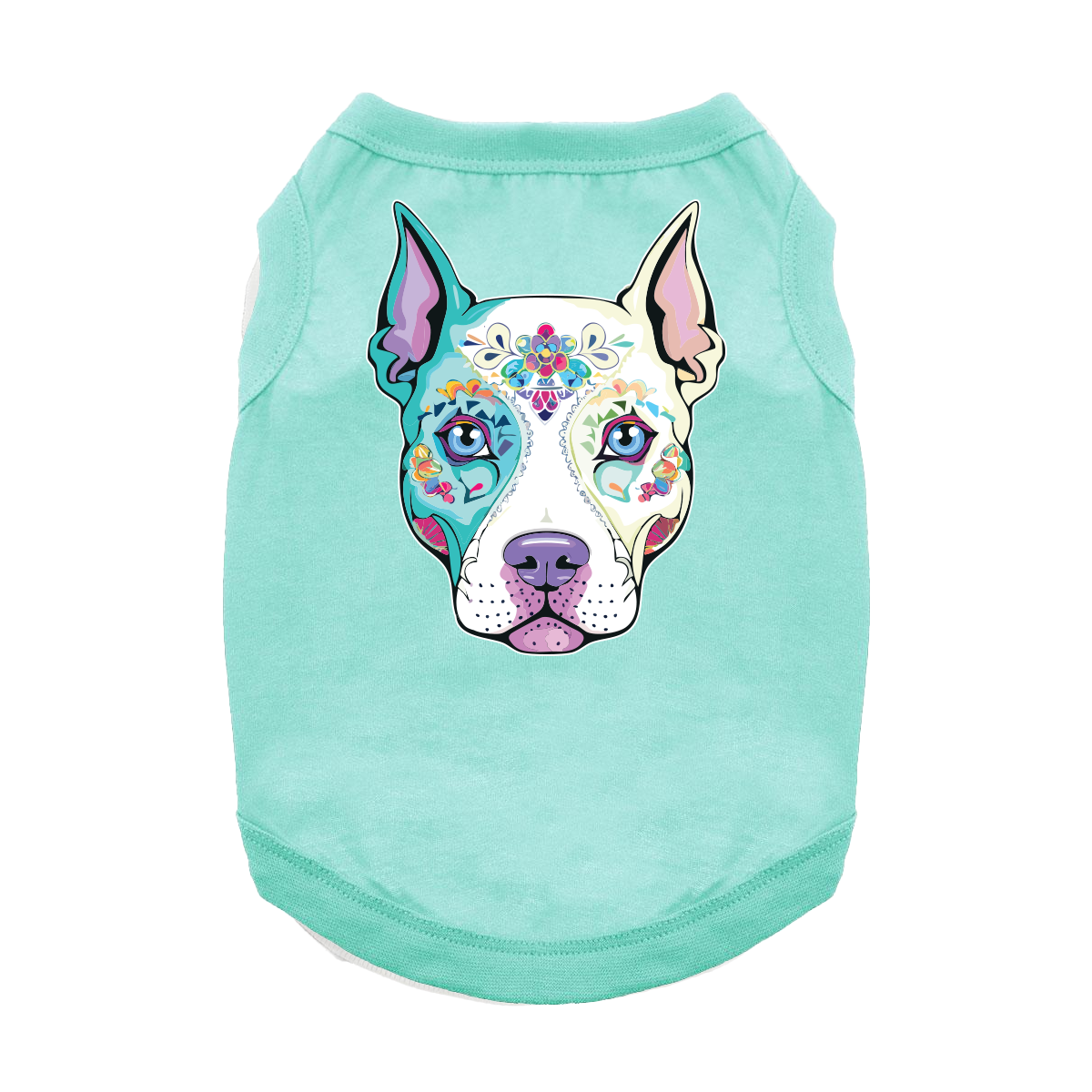 Teal Sugar Skull Dog Tank