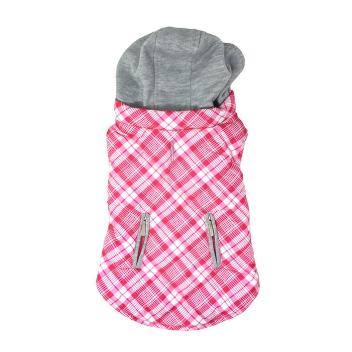 Pink & White Plaid Dog Quilted Hoodie