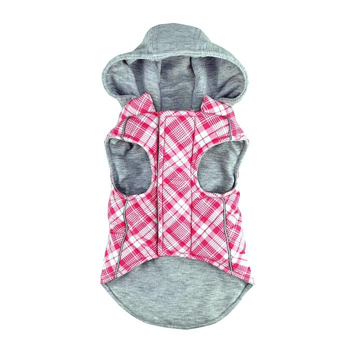 Pink & White Plaid Dog Quilted Hoodie