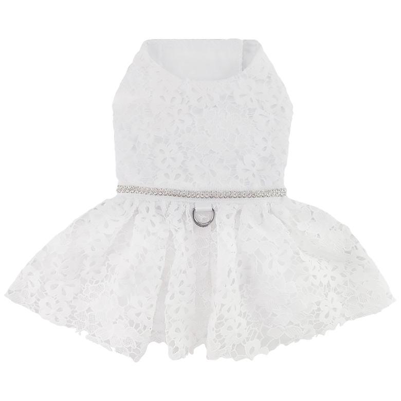 White Lace Dog Wedding Dress with Leash