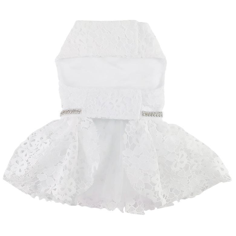 White Lace Dog Wedding Dress with Leash
