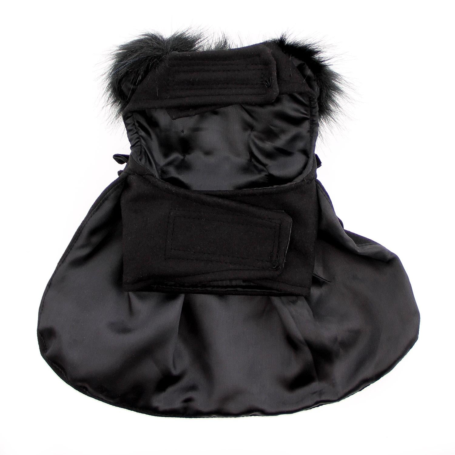 Black Wool Fur-Trimmed Dog Harness Coat With Leash