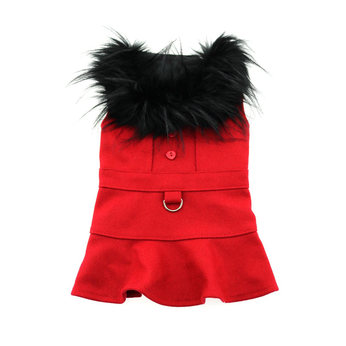 Red Wool Fur-Trimmed Dog Harness Coat